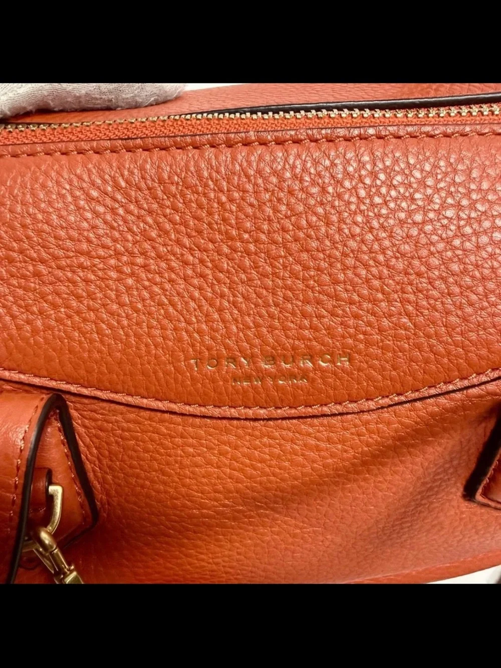 Tory Burch Orange Pebbled Leather Shoulder Bag